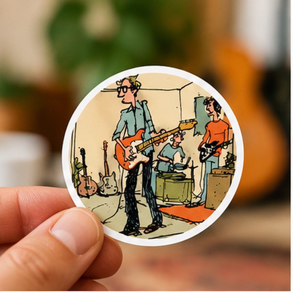 Band Practice Sticker, Retro Indie Rock Band Decal, Vintage Music Sticker, Guitar Player Art, Musician Gift, Garage Band Vinyl Sticker