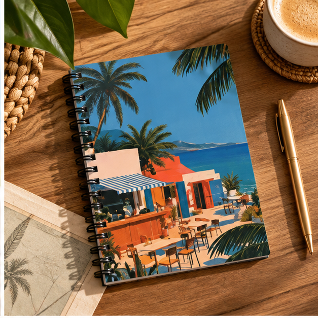Band Practice Spiral Notebook – Retro Coastal Music Journal & Songwriting Notebook