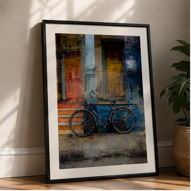 Vintage Bicycle Street Poster Matte Vertical Wall Art for Rustic Home Decor Giclee Print on Archival Paper