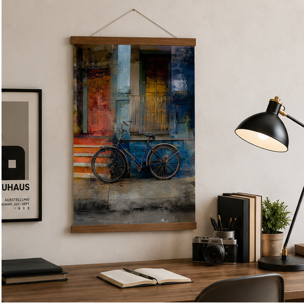 Vintage Bicycle Street Poster Matte Vertical Wall Art for Rustic Home Decor Giclee Print on Archival Paper