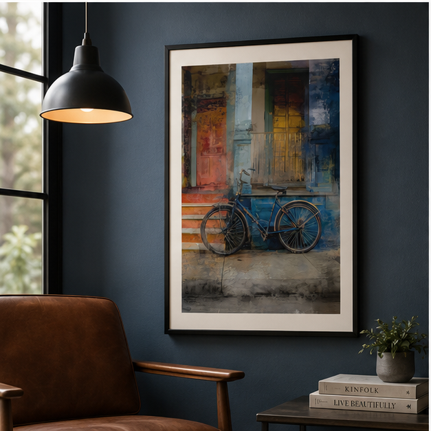 Vintage Bicycle Street Poster Matte Vertical Wall Art for Rustic Home Decor Giclee Print on Archival Paper