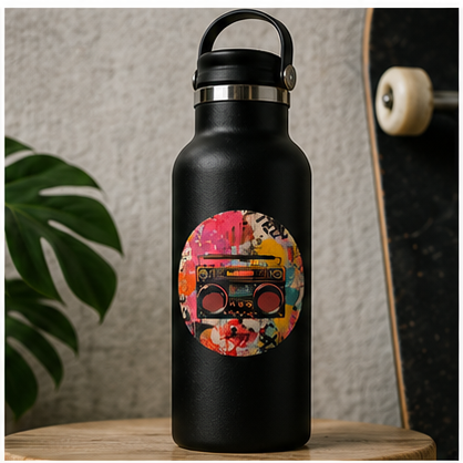Vintage Boombox Graffiti Round Vinyl Sticker Retro Street Art Peel and Stick Decal