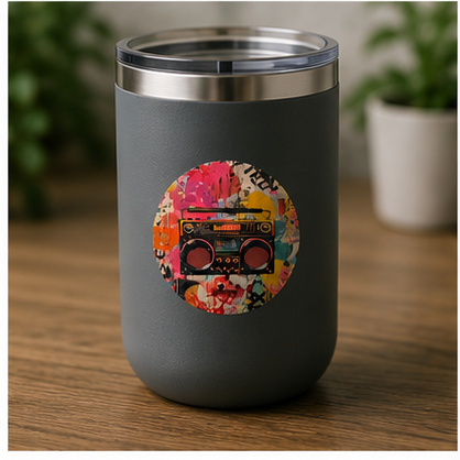 Vintage Boombox Graffiti Round Vinyl Sticker Retro Street Art Peel and Stick Decal