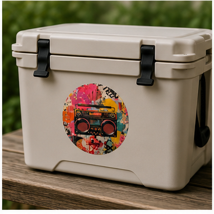 Vintage Boombox Graffiti Round Vinyl Sticker Retro Street Art Peel and Stick Decal
