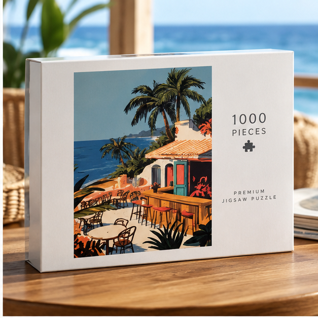 Coastal Café Jigsaw Puzzle — Vintage Beach Scene (110–1014 pcs)