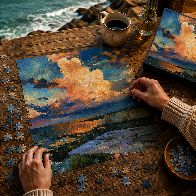 Coastal Sunset Puzzle — Impressionist Seascape Jigsaw (110–1014 pcs)