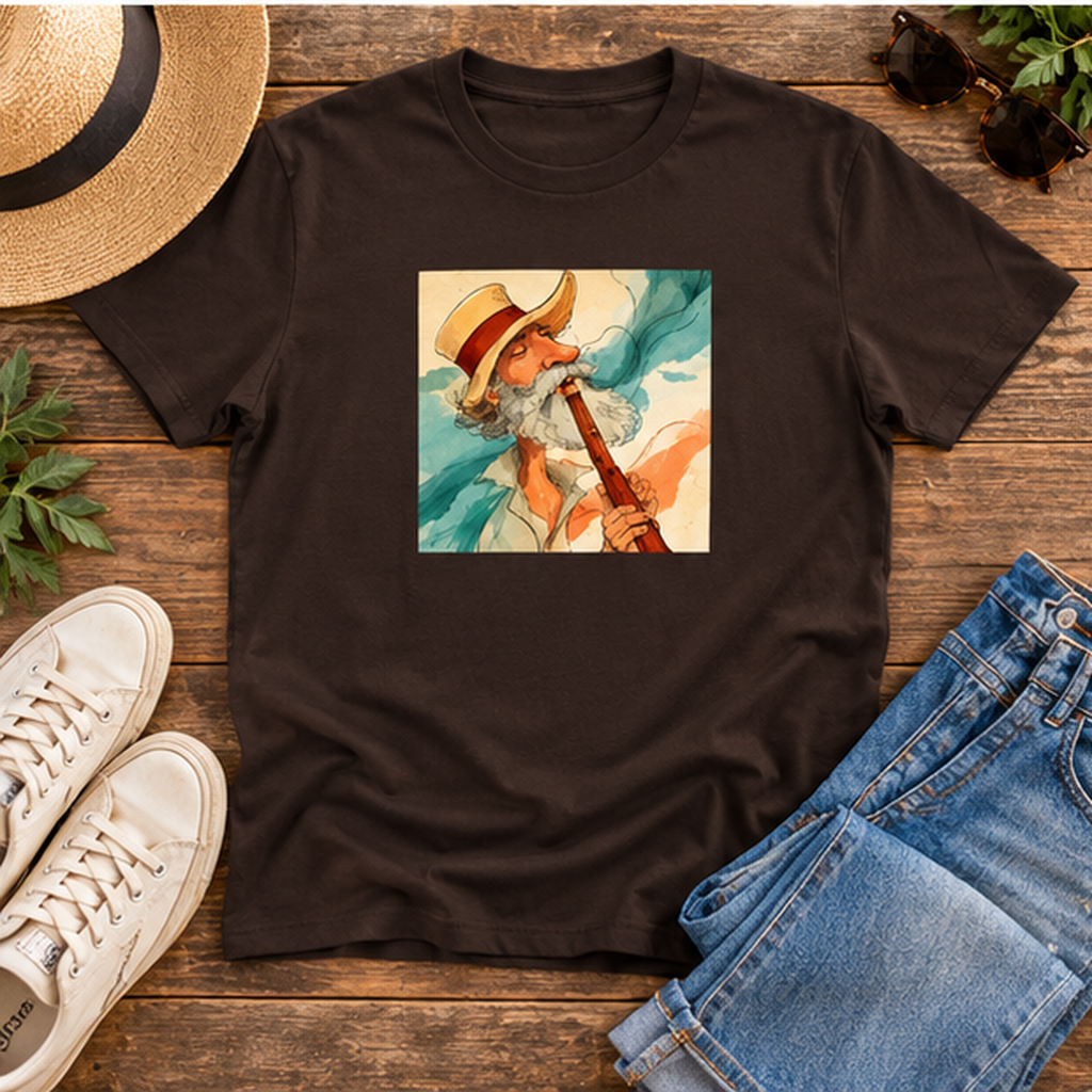 Abstract Coastal Art T-Shirt – Vintage Watercolor Musician Graphic Tee, Retro Boho Fashion, Colorful Artistic Unisex Shirt, Music Lover Gift