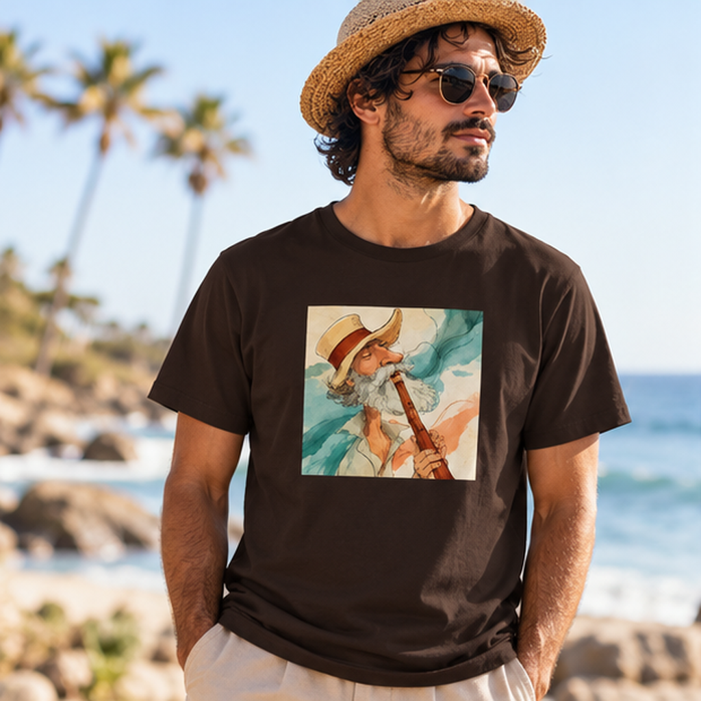 Abstract Coastal Art T-Shirt – Vintage Watercolor Musician Graphic Tee, Retro Boho Fashion, Colorful Artistic Unisex Shirt, Music Lover Gift