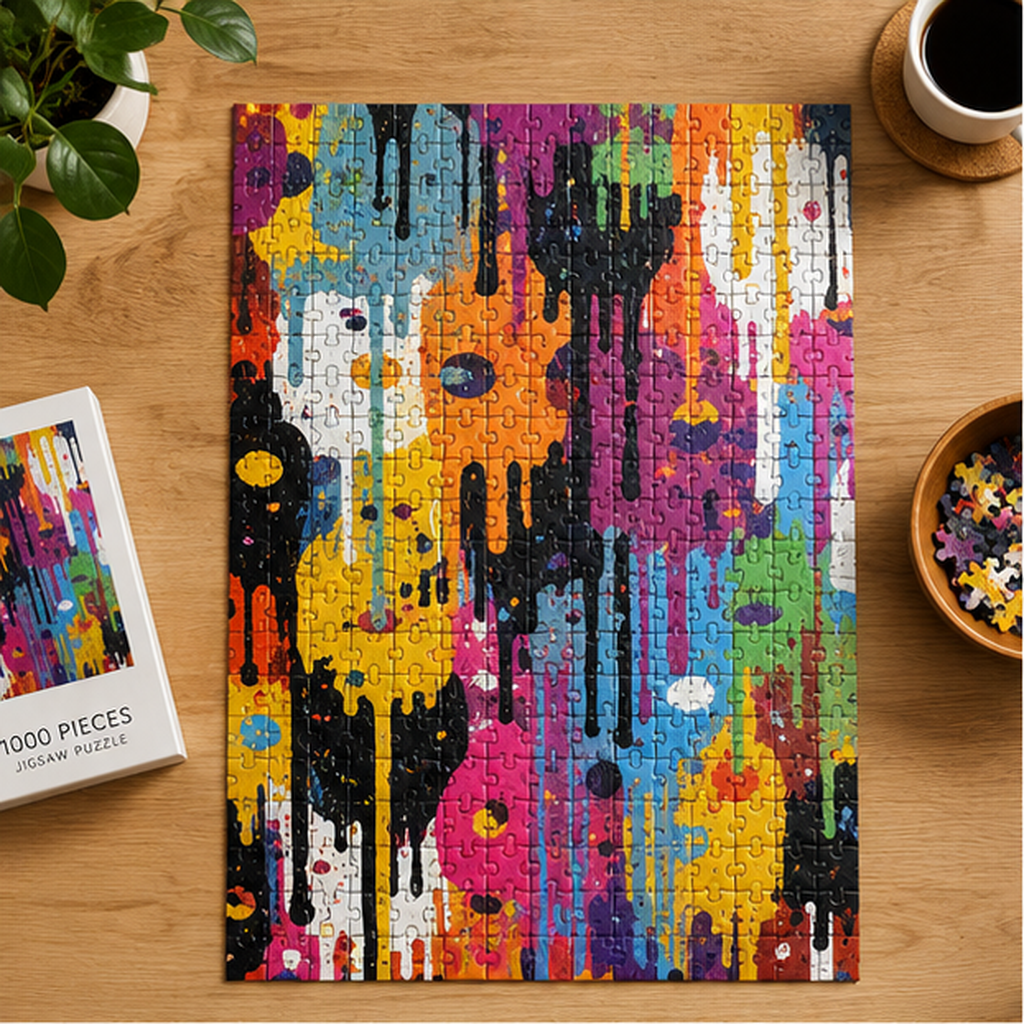Color Splash Abstract Jigsaw Puzzle – Colorful Dripping Paint Art, Modern Graffiti Puzzle, Creative Gift for Art Lovers