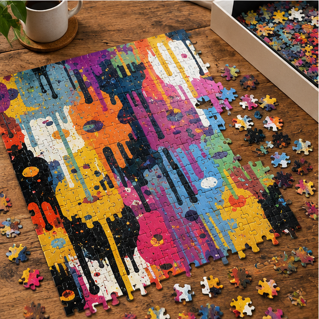 Color Splash Abstract Jigsaw Puzzle – Colorful Dripping Paint Art, Modern Graffiti Puzzle, Creative Gift for Art Lovers
