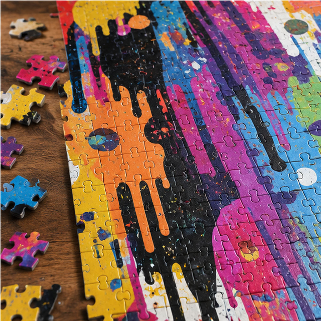 Color Splash Abstract Jigsaw Puzzle – Colorful Dripping Paint Art, Modern Graffiti Puzzle, Creative Gift for Art Lovers