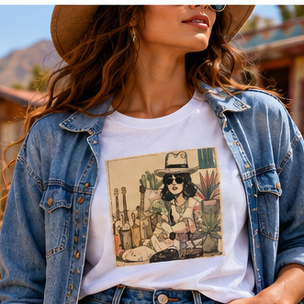 Vintage Desert Girl T-Shirt, Retro Graphic Tee, 70s Inspired Art Shirt, Boho Illustration Tee, Vintage Desert Style Unisex Shirt