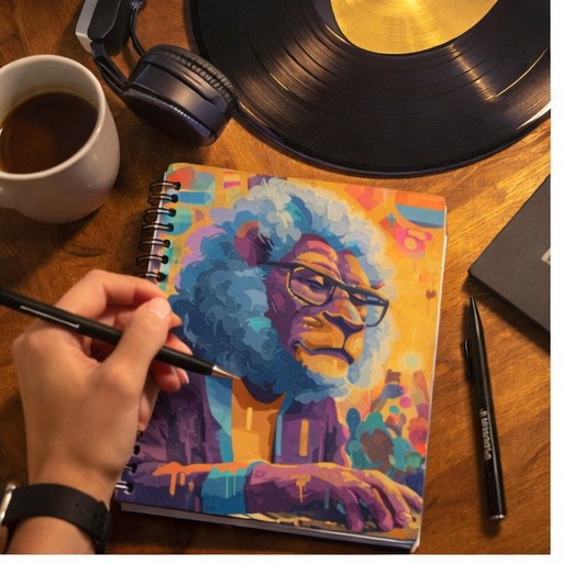 DJ Lion Spiral Notebook Colorful Retro Music Journal With Ruled Pages For Creative Writing Sketching And Song Planning