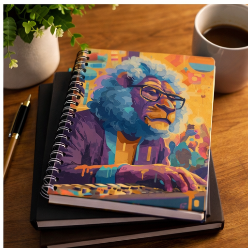 DJ Lion Spiral Notebook Colorful Retro Music Journal With Ruled Pages For Creative Writing Sketching And Song Planning