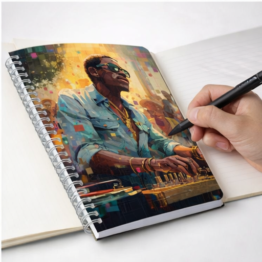 DJ Vibes Spiral Notebook 6x8 Inch Retro Musician Art Ruled Notebook For Lyrics Set Lists Journaling