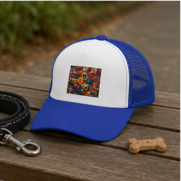 Dog Pop Art Trucker Hat Foam Front Mesh Back Colorful Retro Canine Cap With Sun Protection And Adjustable Fit