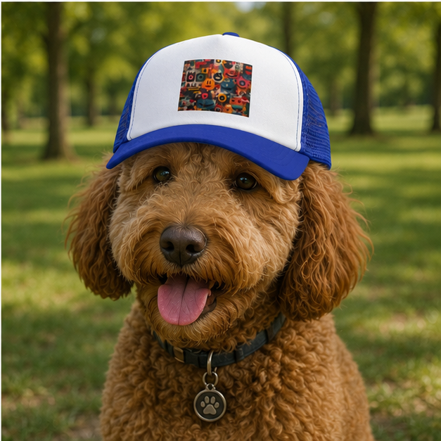Dog Pop Art Trucker Hat Foam Front Mesh Back Colorful Retro Canine Cap With Sun Protection And Adjustable Fit