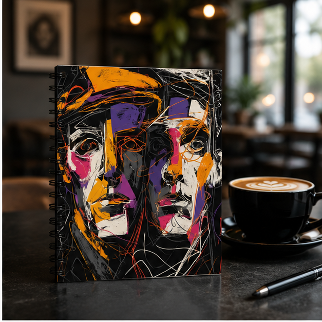 Abstract Dual Faces Spiral Notebook With Ruled Pages Artistic Portrait Journal Includes Inside Document Pocket