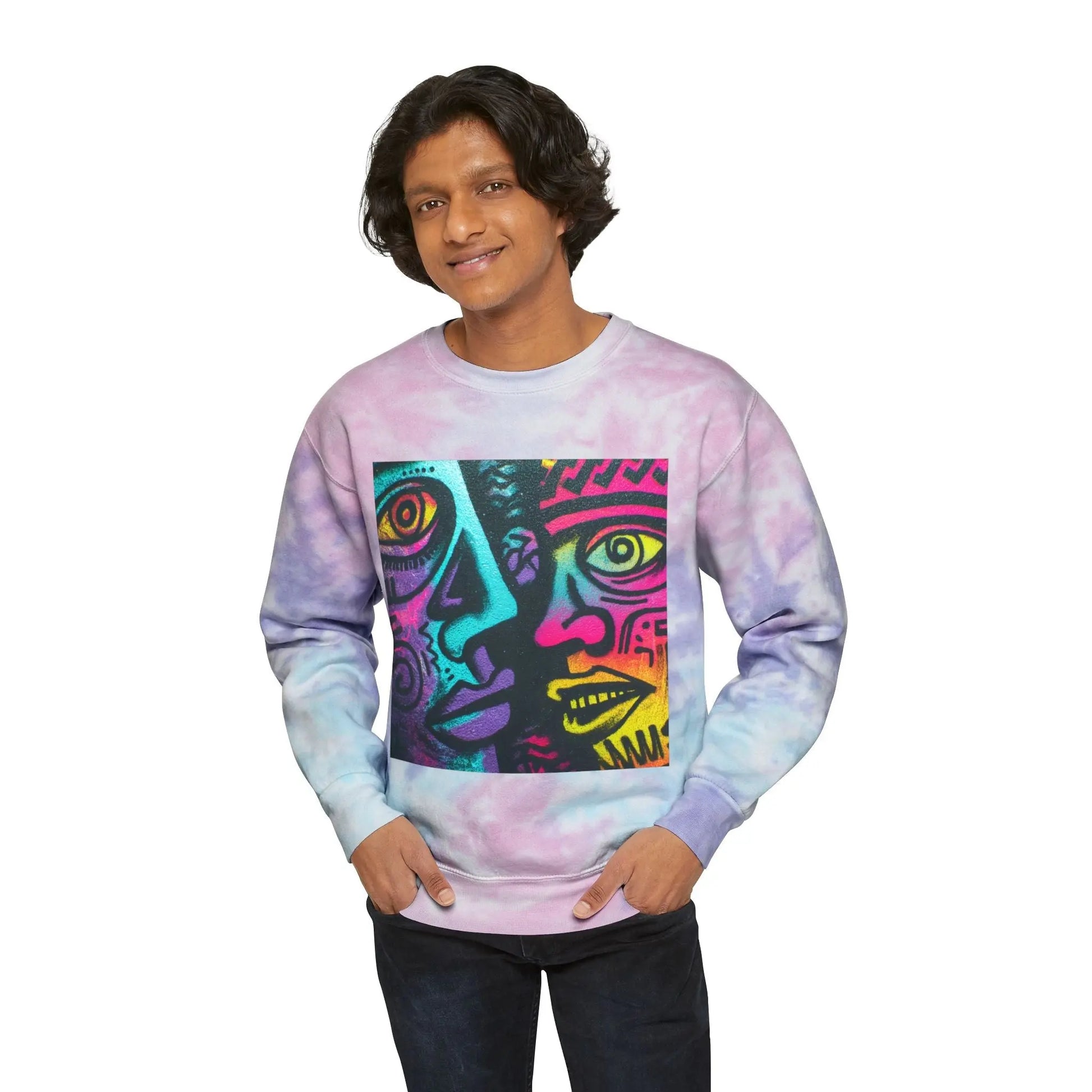 Electric Faces Neon Tie‑Dye Crewneck – Music Andy Designs - MusicandydesignsSweatshirt