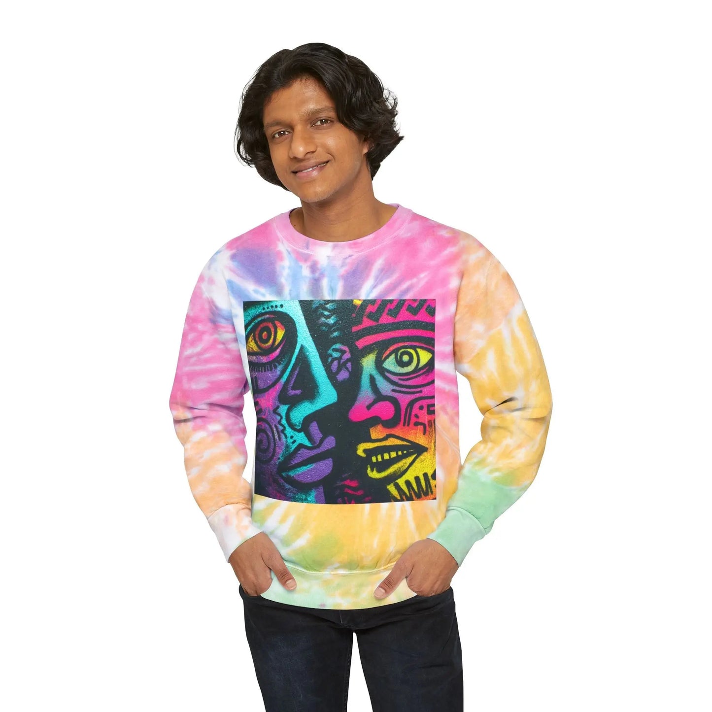 Electric Faces Neon Tie‑Dye Crewneck – Music Andy Designs - MusicandydesignsSweatshirt
