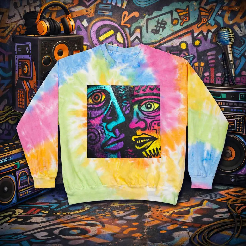 Electric Faces Neon Tie‑Dye Crewneck – Music Andy Designs - MusicandydesignsSweatshirt