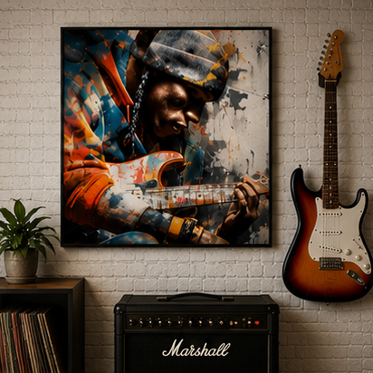 Guitarist Art Poster Matte Vertical Wall Print Archival Giclee Inks On Heavyweight Paper Moody Street Music Portrait