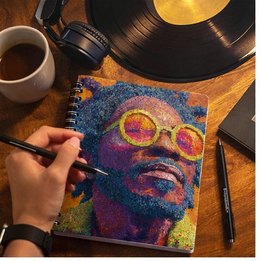 Spiral Notebook With Vibrant Retro Portrait And Yellow Sunglasses Ruled 90Gsm Paper