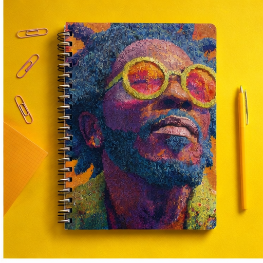 Spiral Notebook With Vibrant Retro Portrait And Yellow Sunglasses Ruled 90Gsm Paper