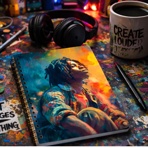 Vibrant Portrait Spiral Notebook Colorful Urban Artist Ruled Journal For Daily Writing