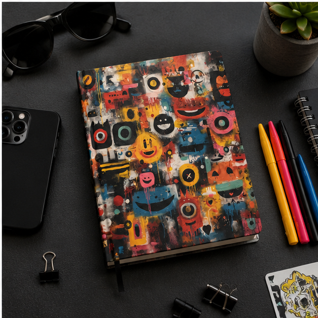 Abstract Graffiti Smiley Hardcover Journal Colorful Urban Art Notebook Perforated Pages 150 Lined
