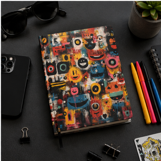 Abstract Graffiti Smiley Hardcover Journal Colorful Urban Art Notebook Perforated Pages 150 Lined