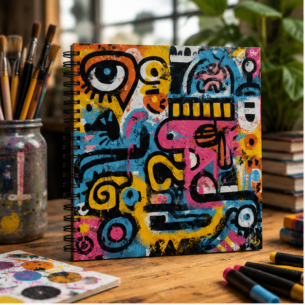 Graffiti Art Spiral Notebook With Colorful Abstract Cover, Ruled Journal, 90 GSM Paper For Notes And Sketches