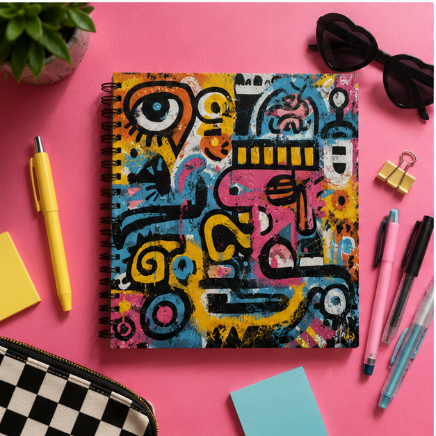 Graffiti Art Spiral Notebook With Colorful Abstract Cover, Ruled Journal, 90 GSM Paper For Notes And Sketches