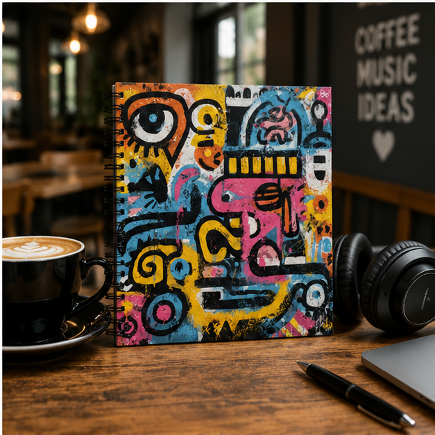 Graffiti Art Spiral Notebook With Colorful Abstract Cover, Ruled Journal, 90 GSM Paper For Notes And Sketches