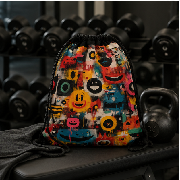 Colorful Graffiti Smiley Drawstring Bag Lightweight Street Art Style For Everyday Commute And Class
