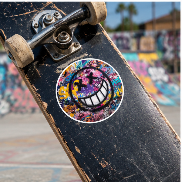 Graffiti Smile Round Sticker Colorful Street Art Vinyl Laptop And Skateboard Sticker Weatherproof Laminated