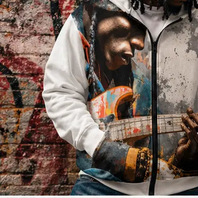 Guitarist Portrait All Over Print Zip Hoodie With Photo Realistic Panel For Music Lovers Printify