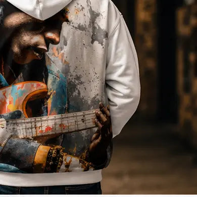 Guitarist Portrait All Over Print Zip Hoodie With Photo Realistic Panel For Music Lovers Printify
