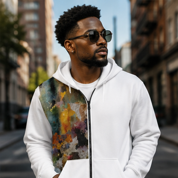 Abstract Paint Splash Zip Hoodie With Artistic Asymmetrical Design By Music Andy Designs