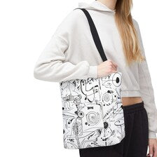 Abstract Black White Doodle Tote Bag | Scribble Art All-Over Print