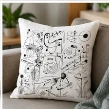 Abstract Black Doodle Outdoor Pillow | Hand-Drawn Sketch Pattern