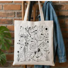 Abstract Black White Doodle Tote Bag | Scribble Art All-Over Print