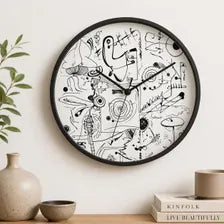 Abstract Doodle Art Wall Clock | Monochrome Sketch Illustration