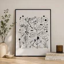 Abstract Black Line Doodle Poster Matte Vertical Poster | Minimal Monochrome Art