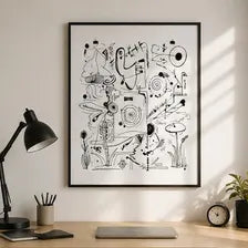 Abstract Black Line Doodle Poster Matte Vertical Poster | Minimal Monochrome Art