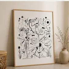 Abstract Black Line Doodle Poster Matte Vertical Poster | Minimal Monochrome Art