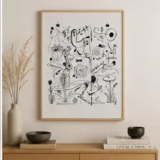 Abstract Black Line Doodle Poster Matte Vertical Poster | Minimal Monochrome Art