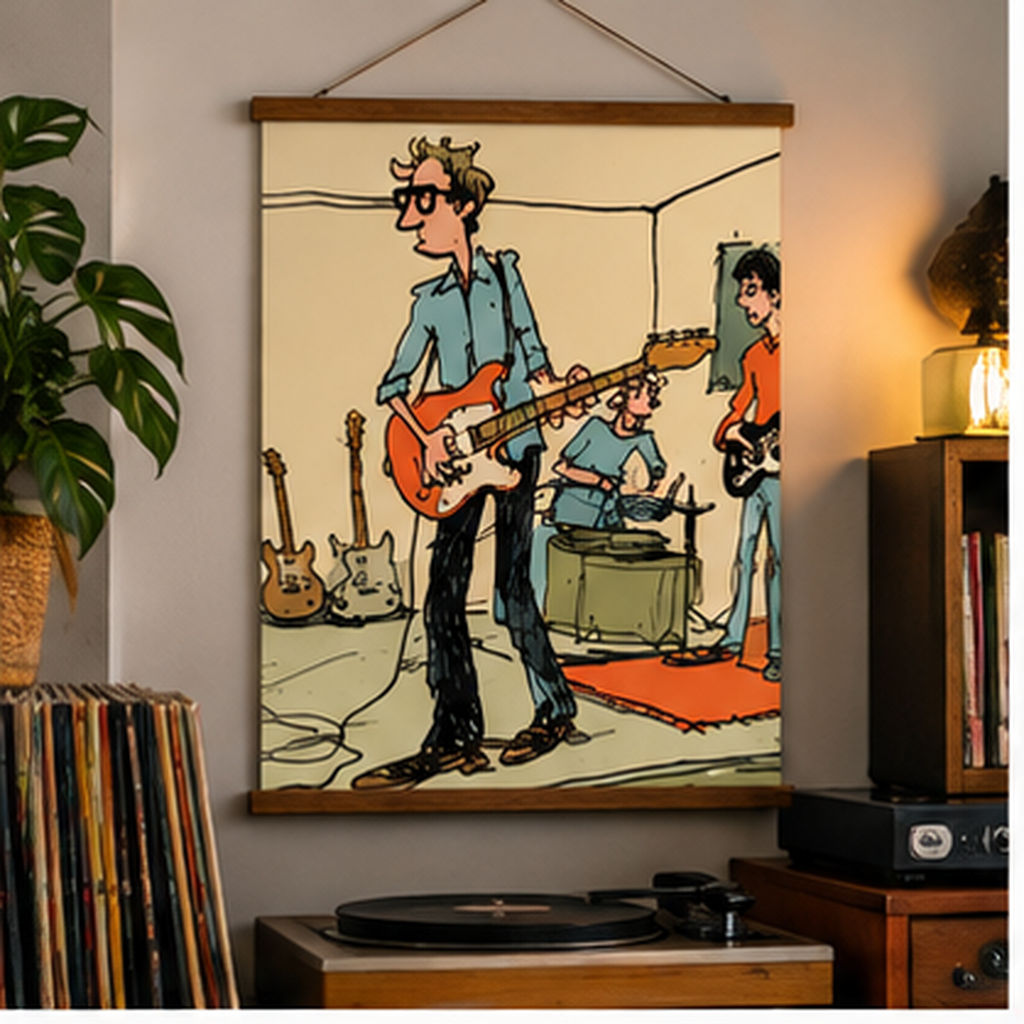 Indie Band Poster, Retro Rock Music Wall Art, Guitar Player Print, Garage Band Poster, Musician Gift, Vintage Music Room Decor