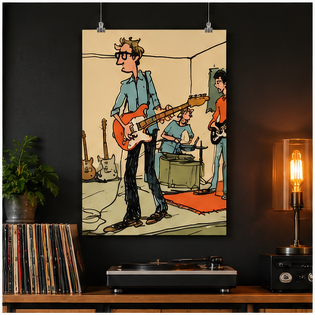 Indie Band Poster, Retro Rock Music Wall Art, Guitar Player Print, Garage Band Poster, Musician Gift, Vintage Music Room Decor