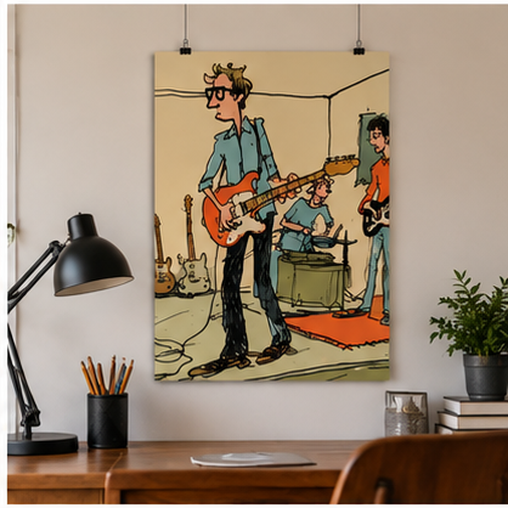 Indie Band Poster, Retro Rock Music Wall Art, Guitar Player Print, Garage Band Poster, Musician Gift, Vintage Music Room Decor